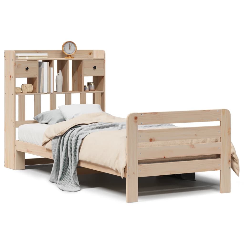 Lit bibliothèque sans matelas 90x200 cm bois de pin massif - XIOS