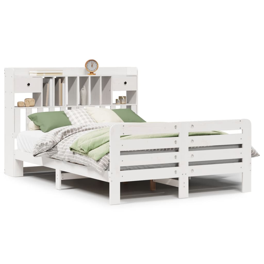 Lit bibliothèque sans matelas blanc 140x200 cm bois pin massif - XIOS