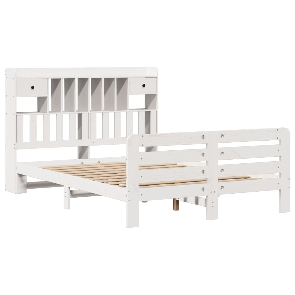 Lit bibliothèque sans matelas blanc 140x200 cm bois pin massif - XIOS