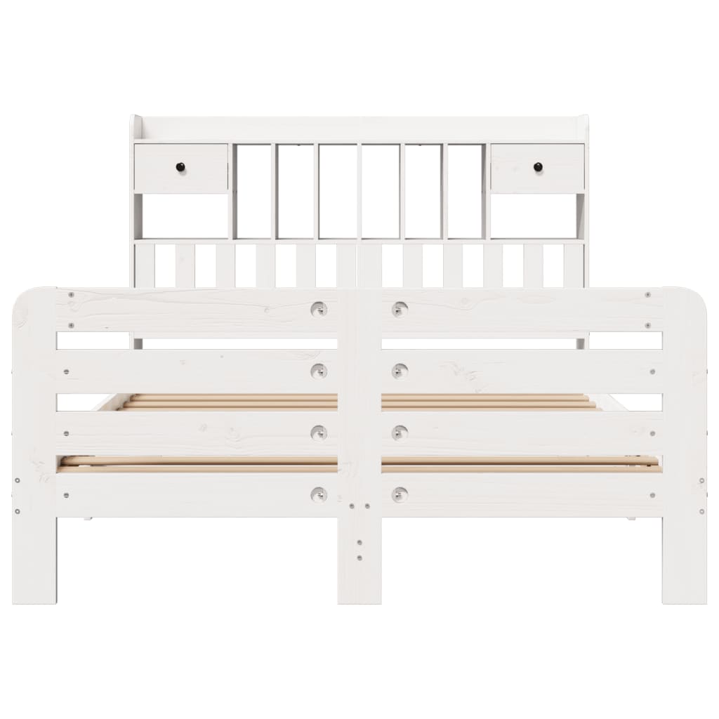 Lit bibliothèque sans matelas blanc 140x200 cm bois pin massif - XIOS
