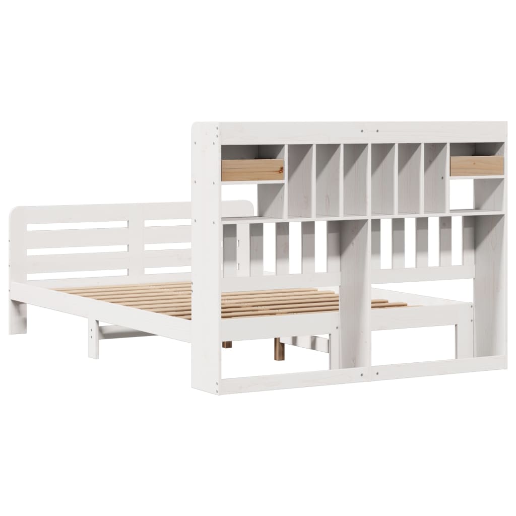 Lit bibliothèque sans matelas blanc 140x200 cm bois pin massif - XIOS
