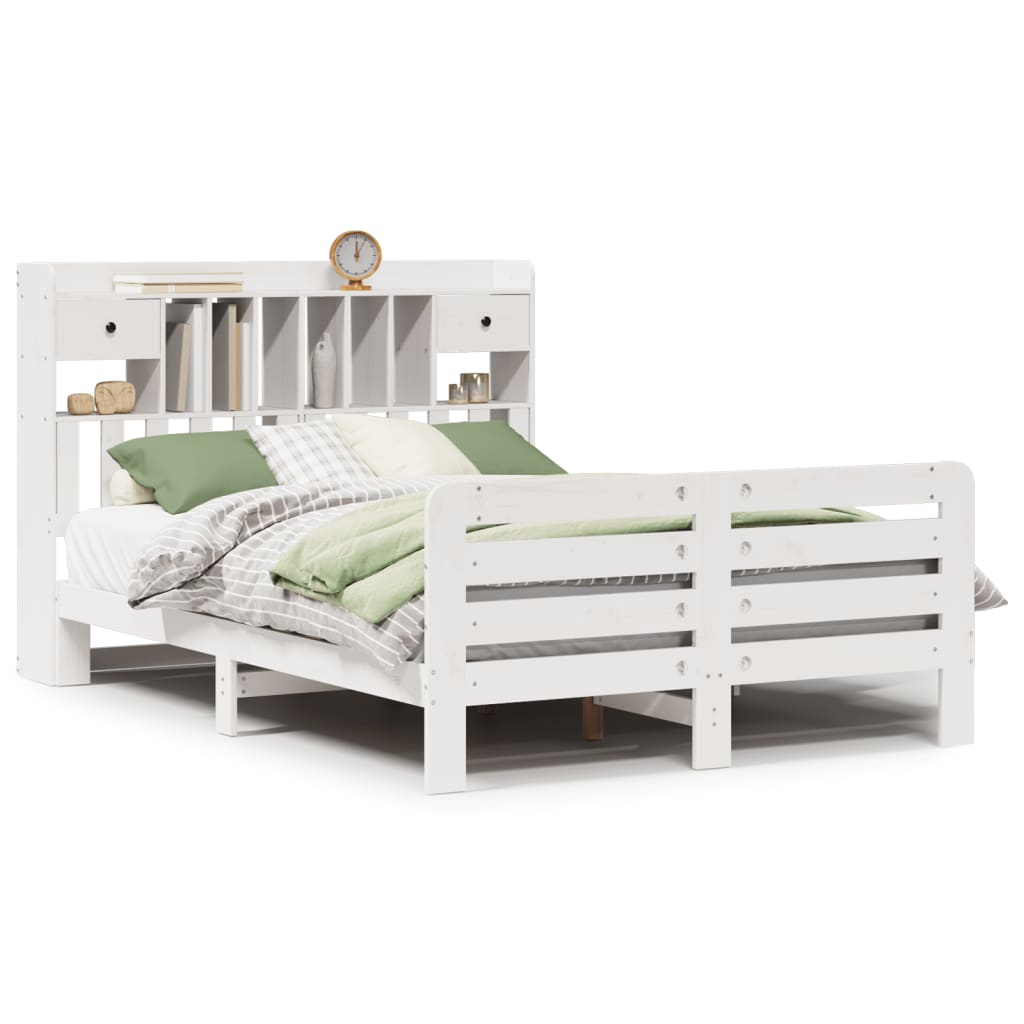 Lit bibliothèque sans matelas blanc 150x200 cm bois pin massif - XIOS