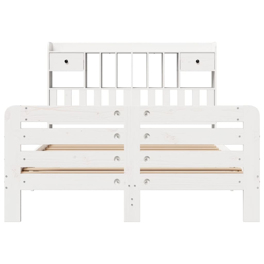 Lit bibliothèque sans matelas blanc 150x200 cm bois pin massif - XIOS