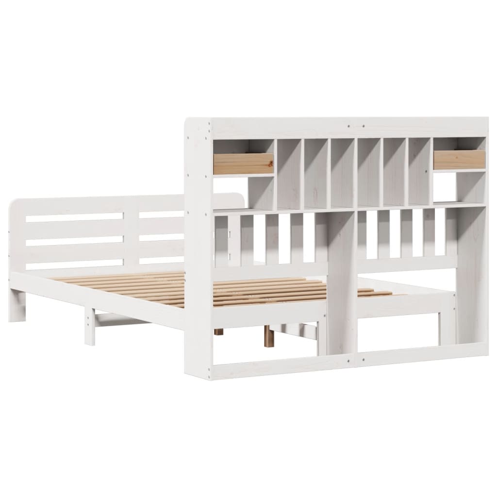 Lit bibliothèque sans matelas blanc 150x200 cm bois pin massif - XIOS