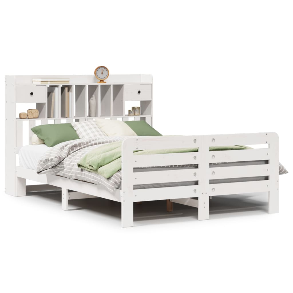 Lit bibliothèque sans matelas blanc 160x200 cm bois pin massif - XIOS