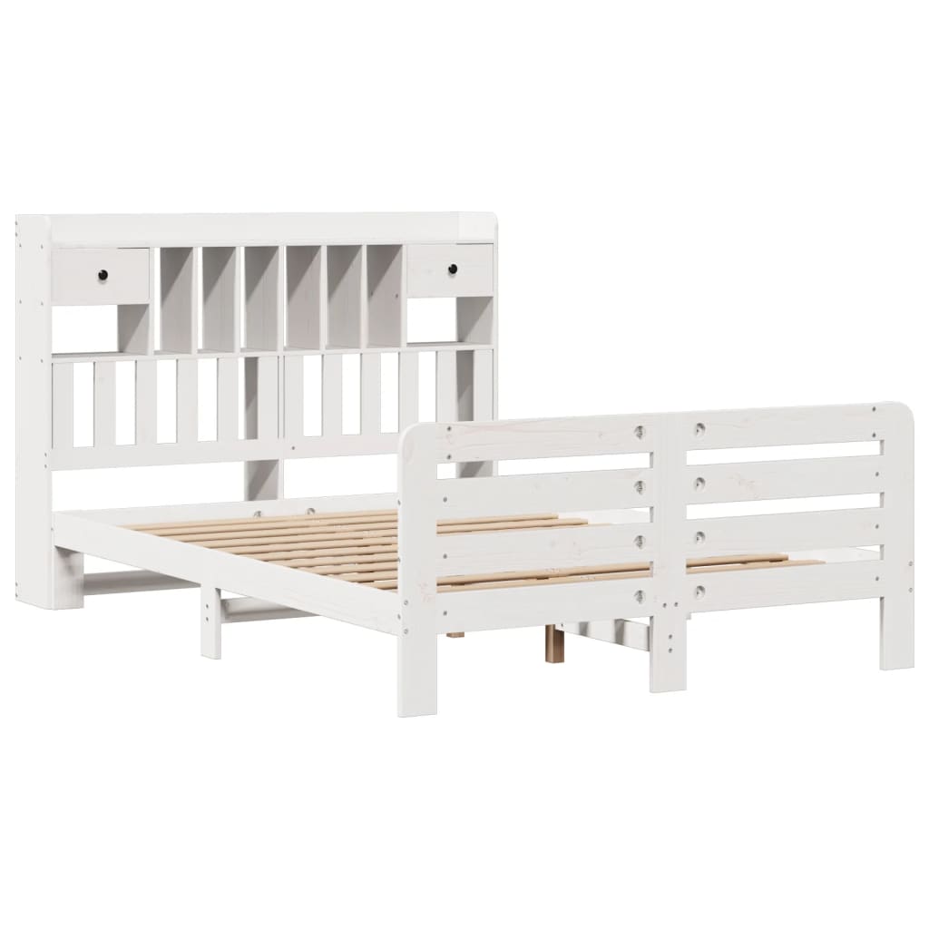 Lit bibliothèque sans matelas blanc 160x200 cm bois pin massif - XIOS