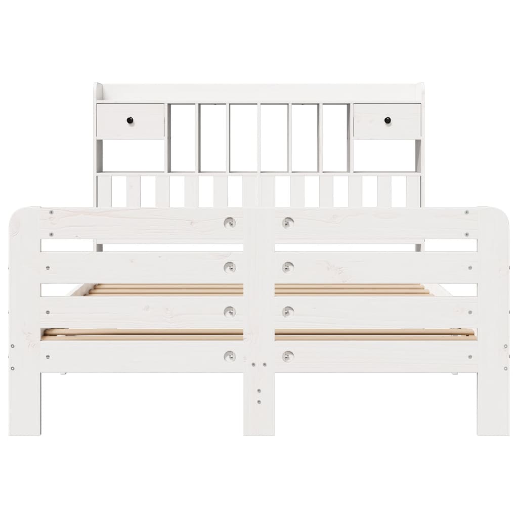 Lit bibliothèque sans matelas blanc 160x200 cm bois pin massif - XIOS