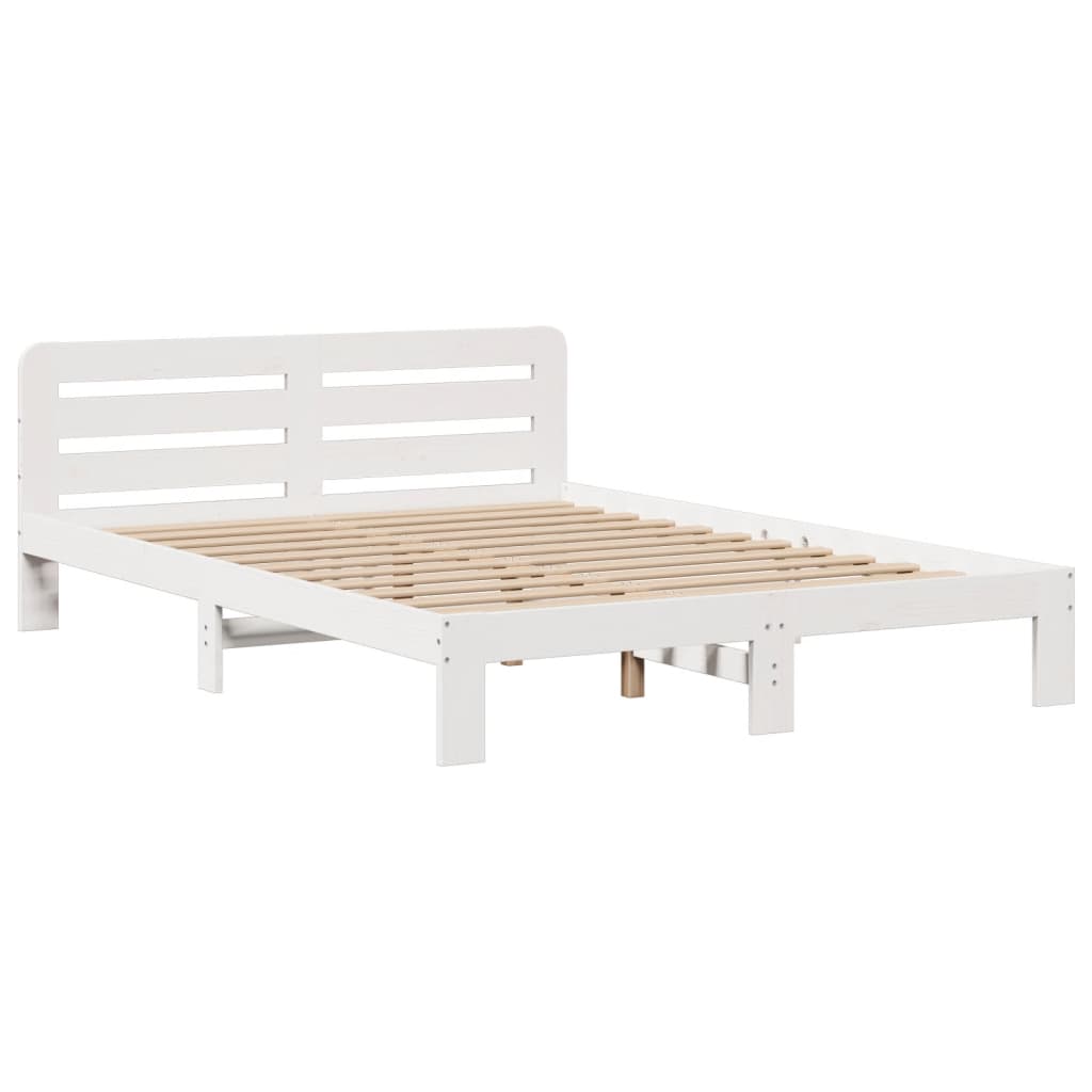 Lit bibliothèque sans matelas blanc 160x200 cm bois pin massif - XIOS