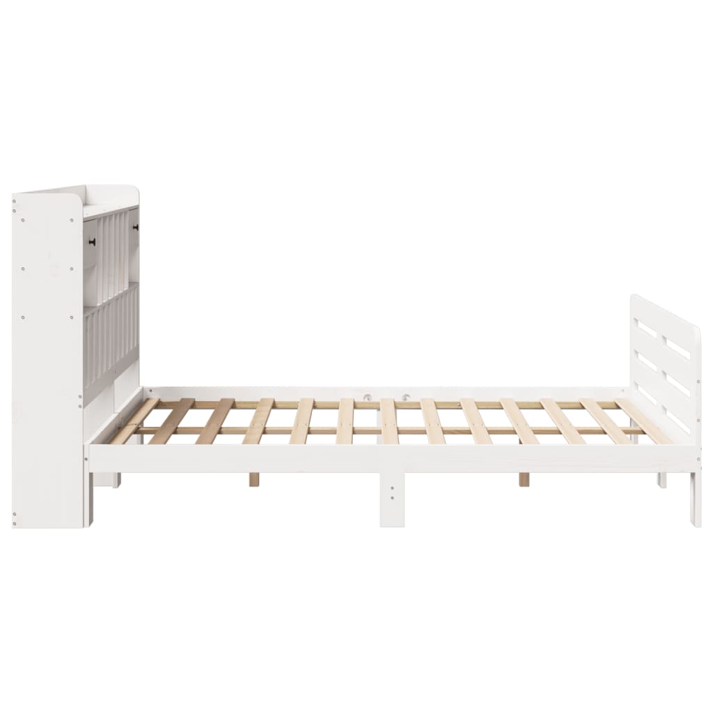 Lit bibliothèque sans matelas blanc 160x200 cm bois pin massif - XIOS