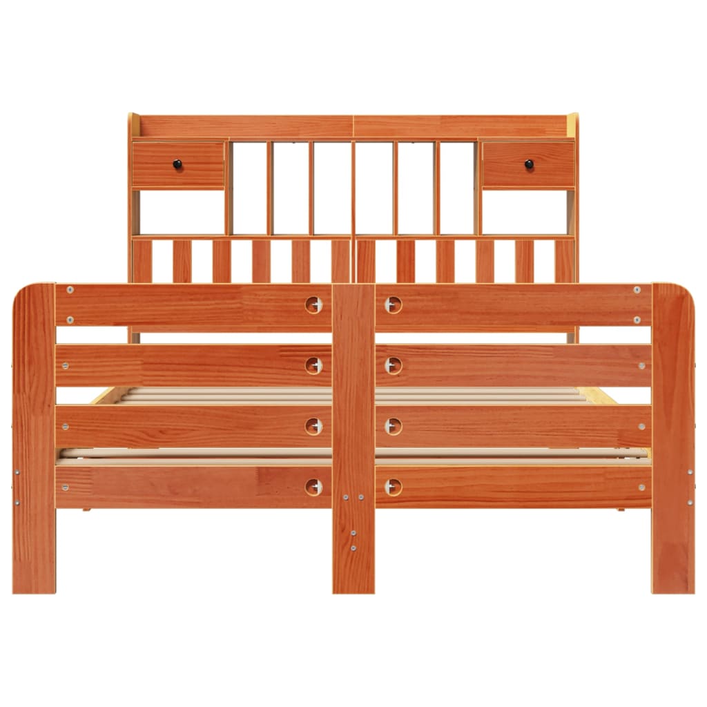 Lit bibliothèque sans matelas cire marron 160x200 cm pin massif - XIOS