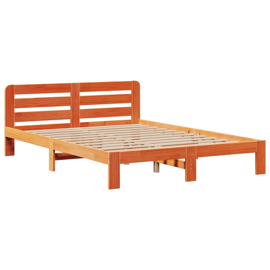 Lit bibliothèque sans matelas cire marron 160x200 cm pin massif - XIOS