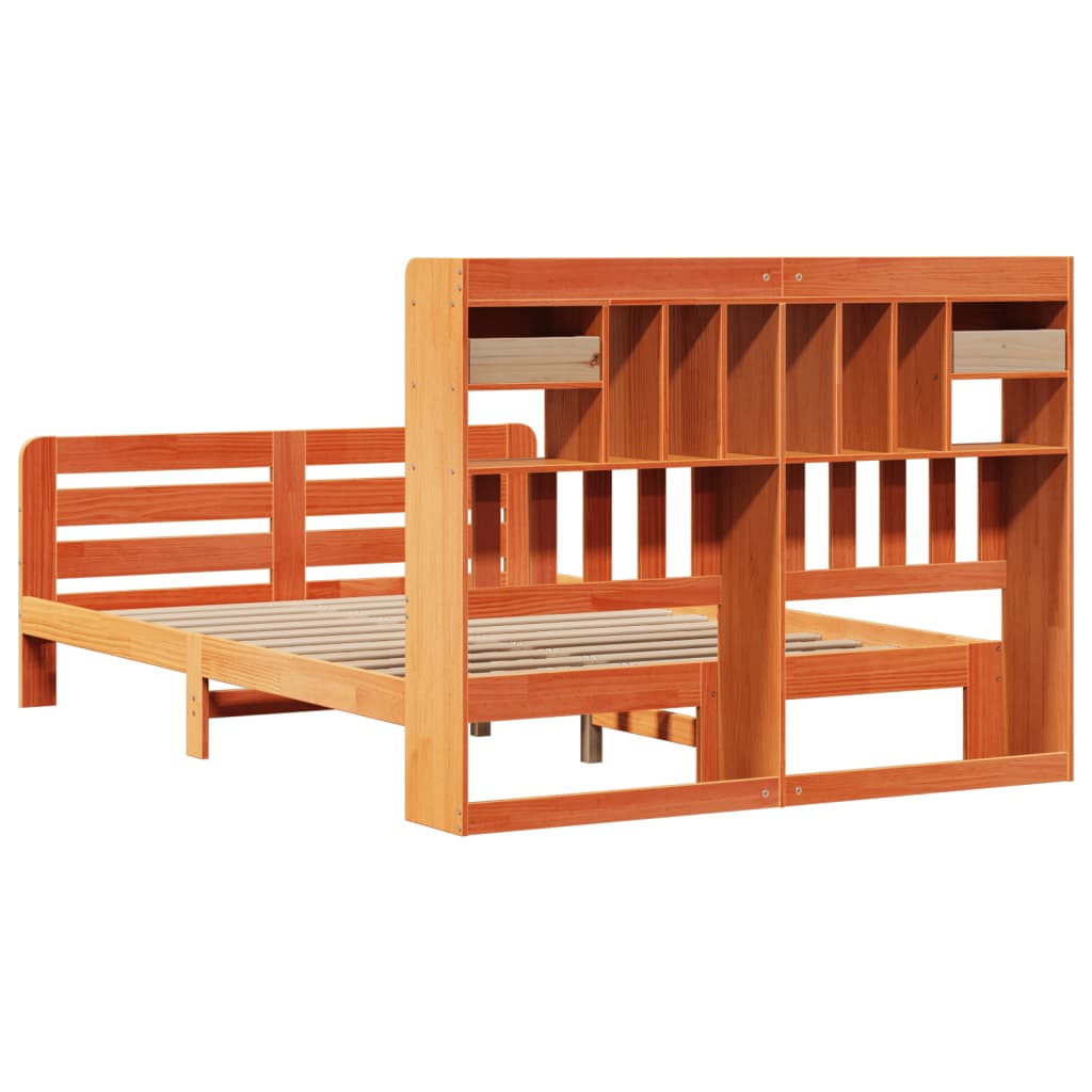 Lit bibliothèque sans matelas cire marron 160x200 cm pin massif - XIOS