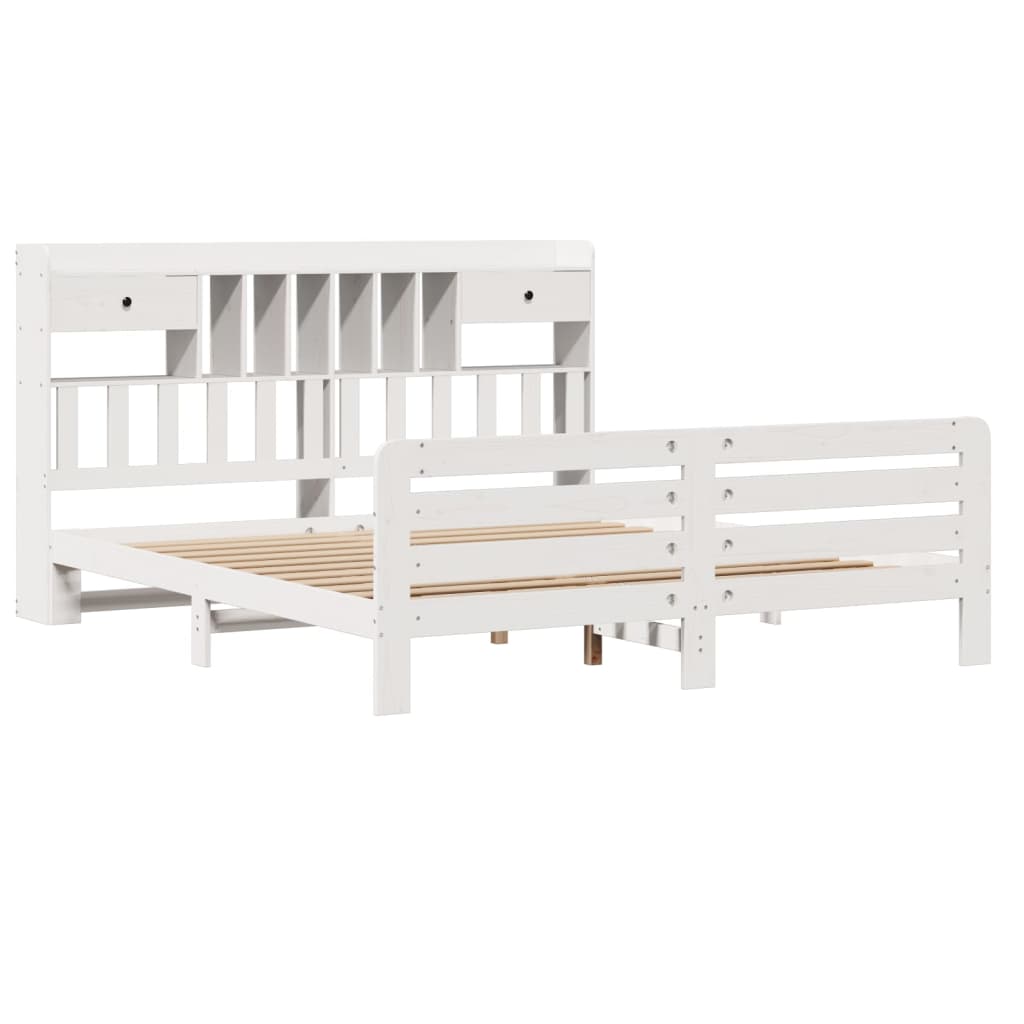 Lit bibliothèque sans matelas blanc 180x200 cm bois pin massif - XIOS