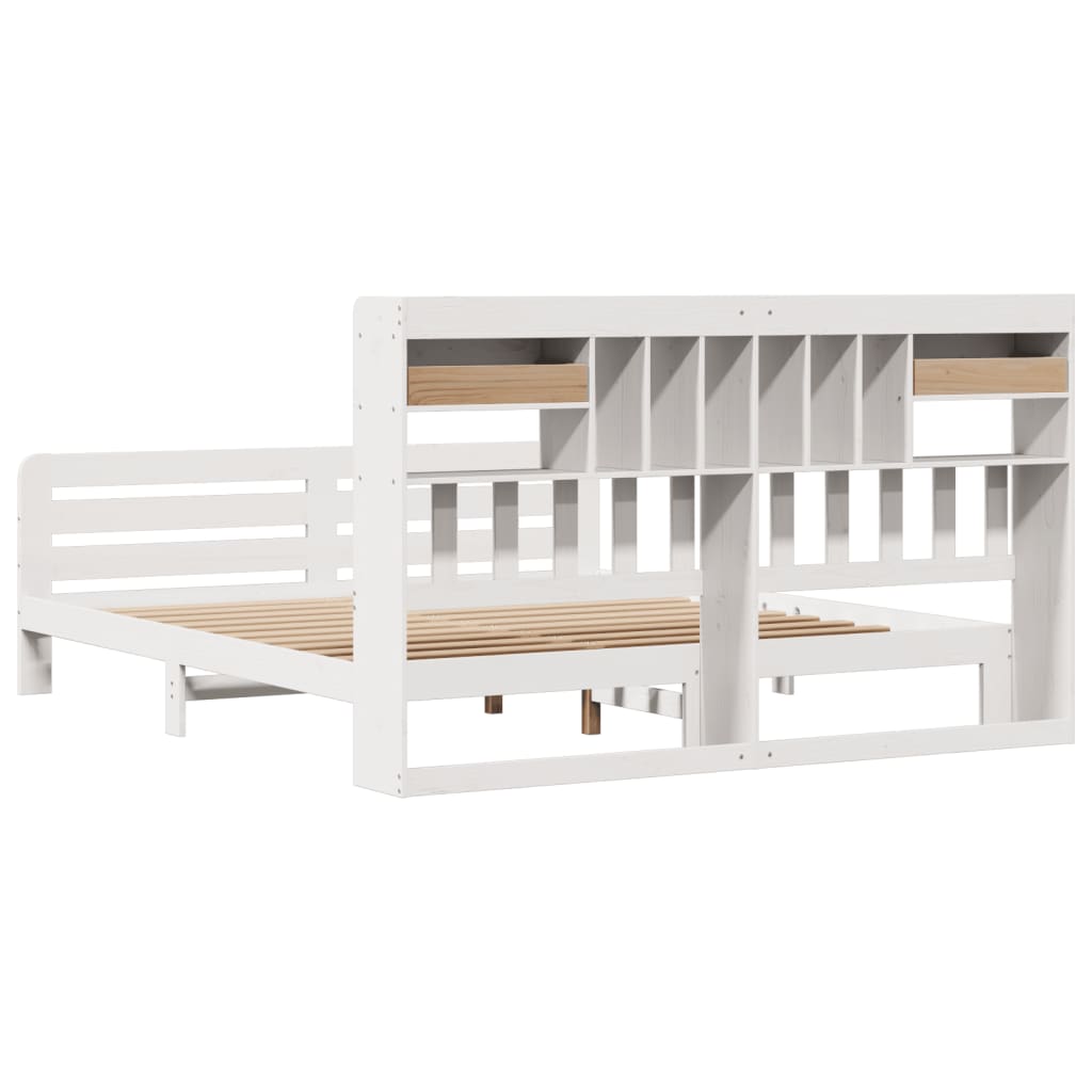 Lit bibliothèque sans matelas blanc 180x200 cm bois pin massif - XIOS