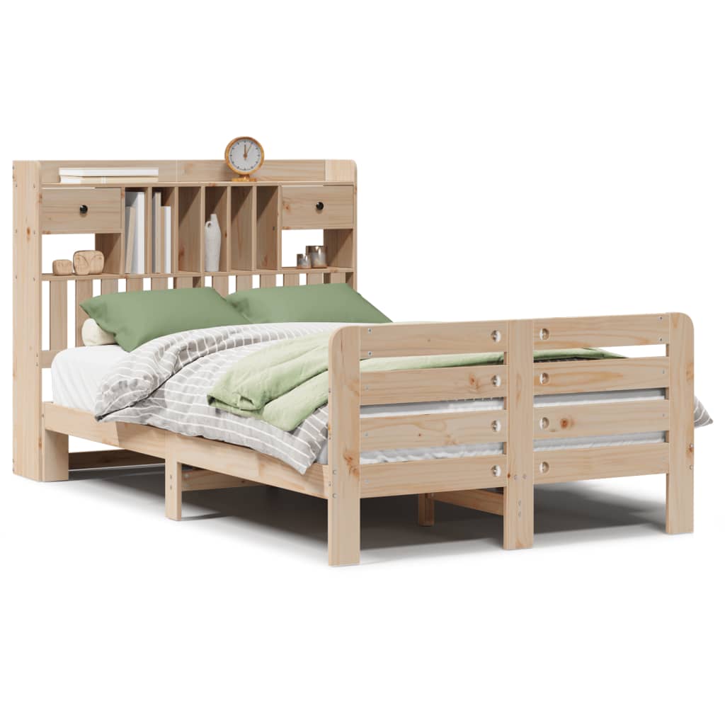 Lit bibliothèque sans matelas 135x190 cm bois de pin massif - XIOS