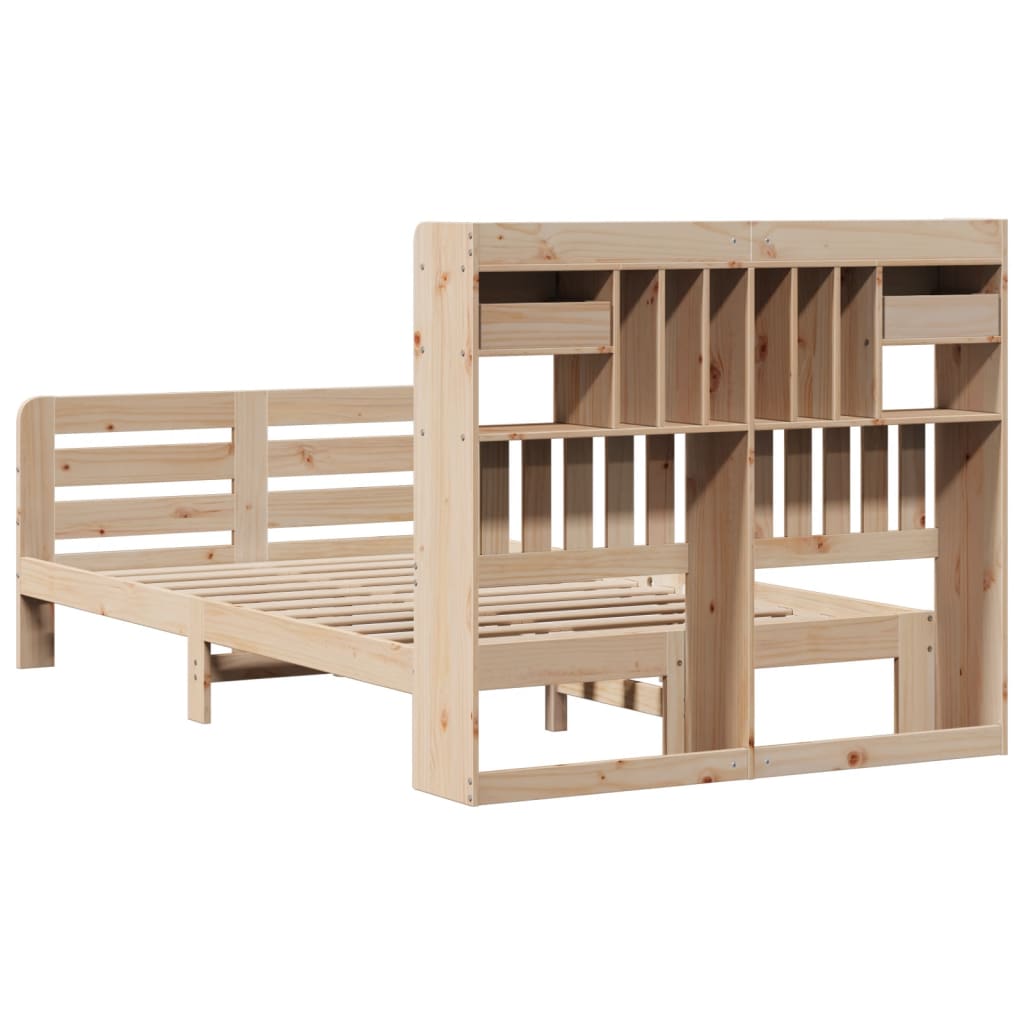 Lit bibliothèque sans matelas 135x190 cm bois de pin massif - XIOS