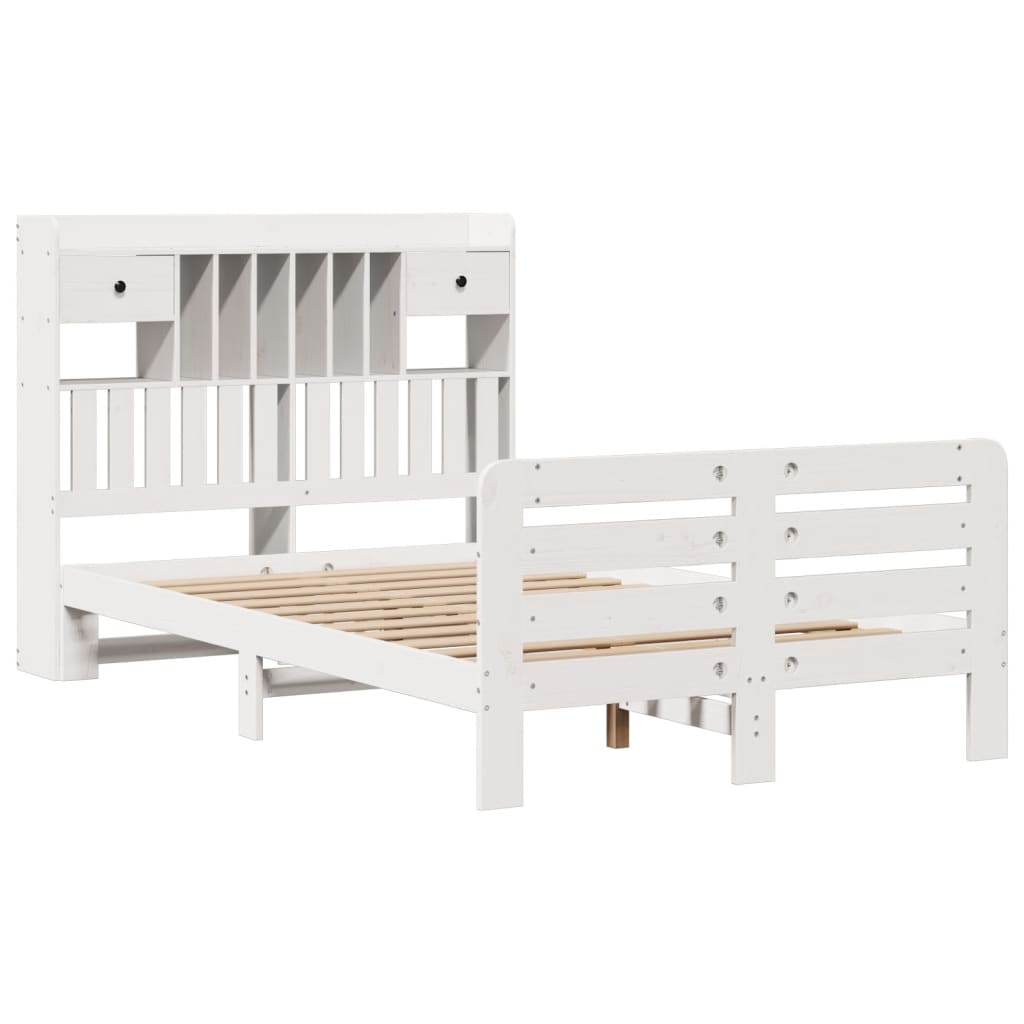 Lit bibliothèque sans matelas blanc 135x190 cm bois pin massif - XIOS