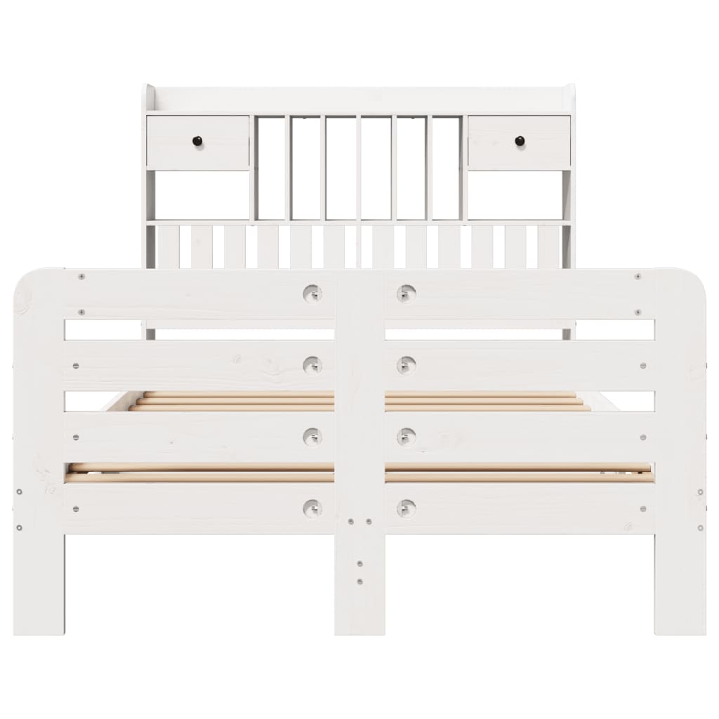 Lit bibliothèque sans matelas blanc 135x190 cm bois pin massif - XIOS