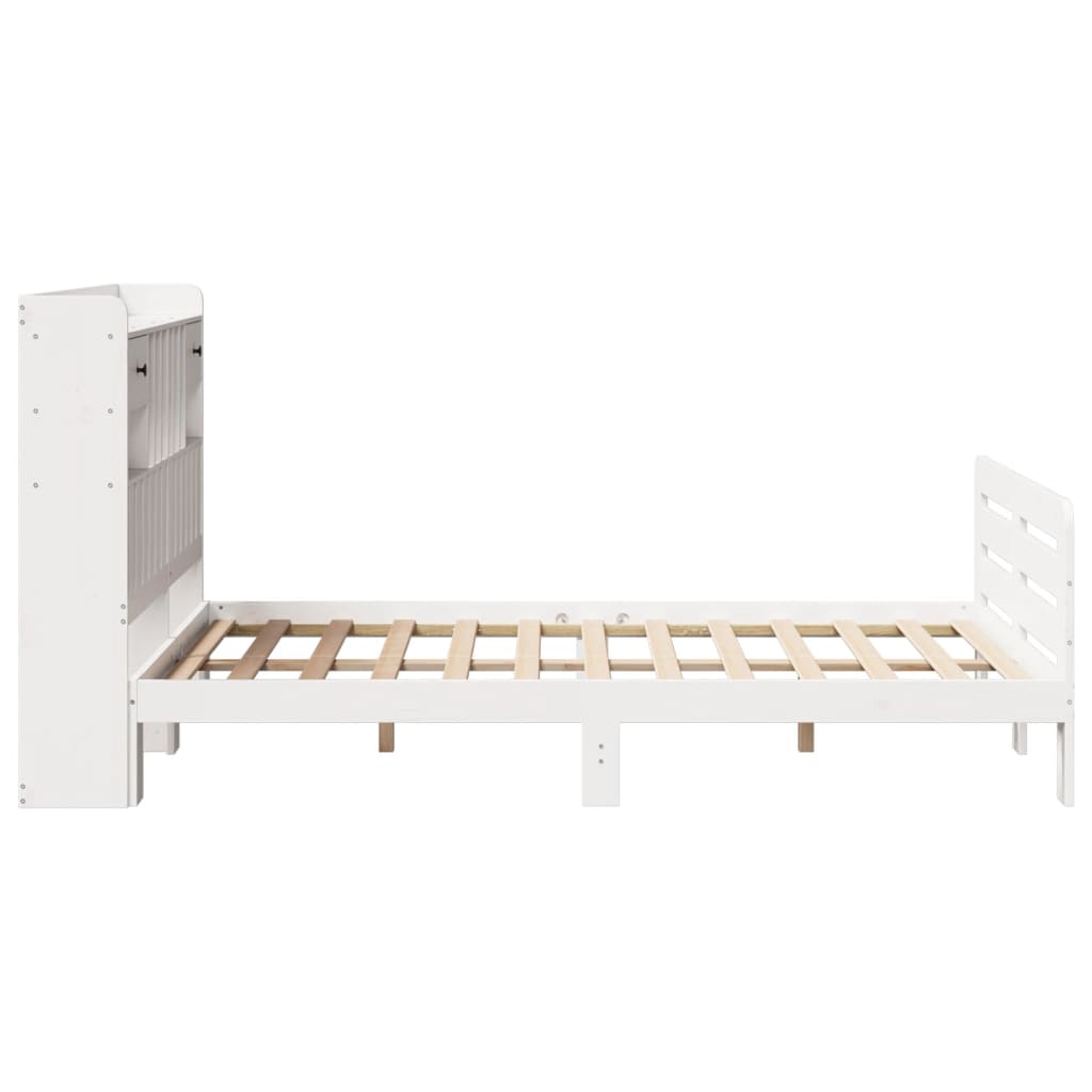Lit bibliothèque sans matelas blanc 135x190 cm bois pin massif - XIOS