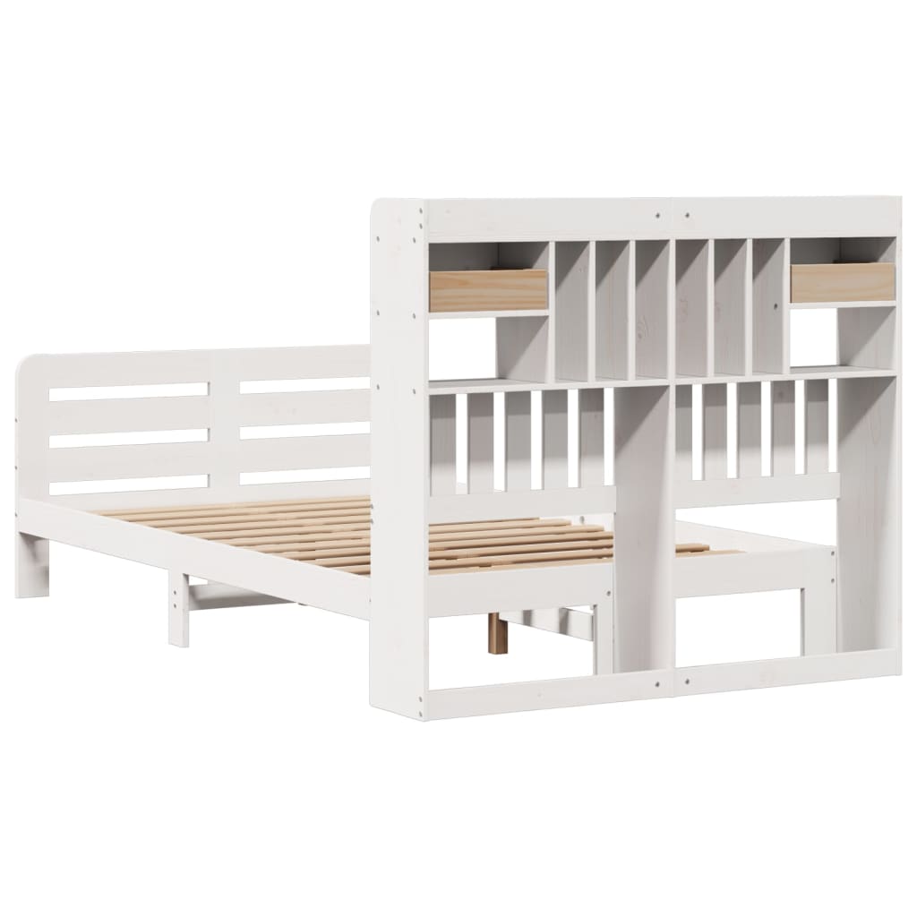 Lit bibliothèque sans matelas blanc 135x190 cm bois pin massif - XIOS