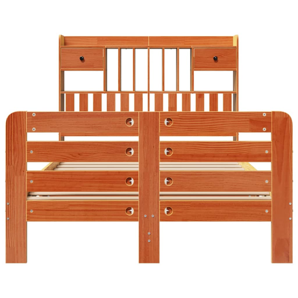 Lit bibliothèque sans matelas cire marron 135x190 cm pin massif - XIOS