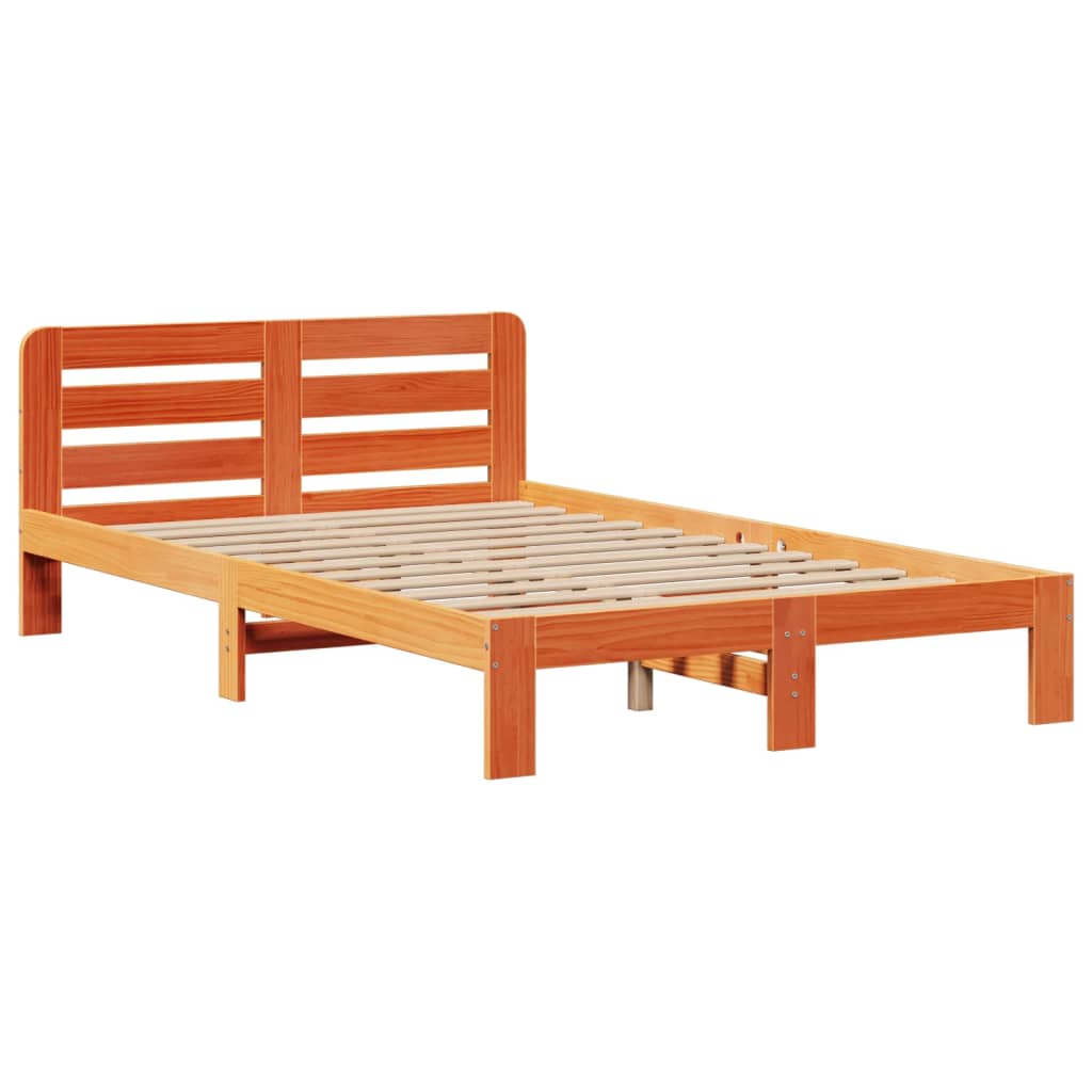 Lit bibliothèque sans matelas cire marron 135x190 cm pin massif - XIOS