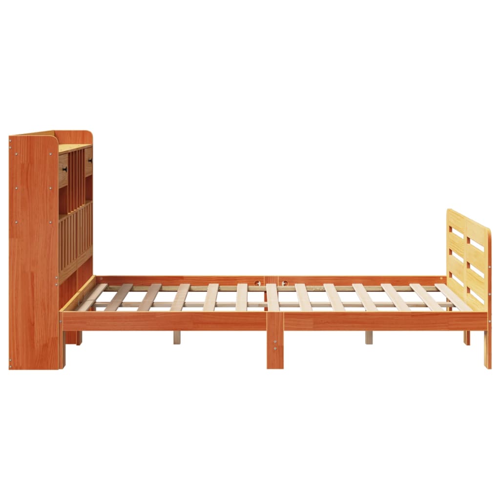 Lit bibliothèque sans matelas cire marron 135x190 cm pin massif - XIOS