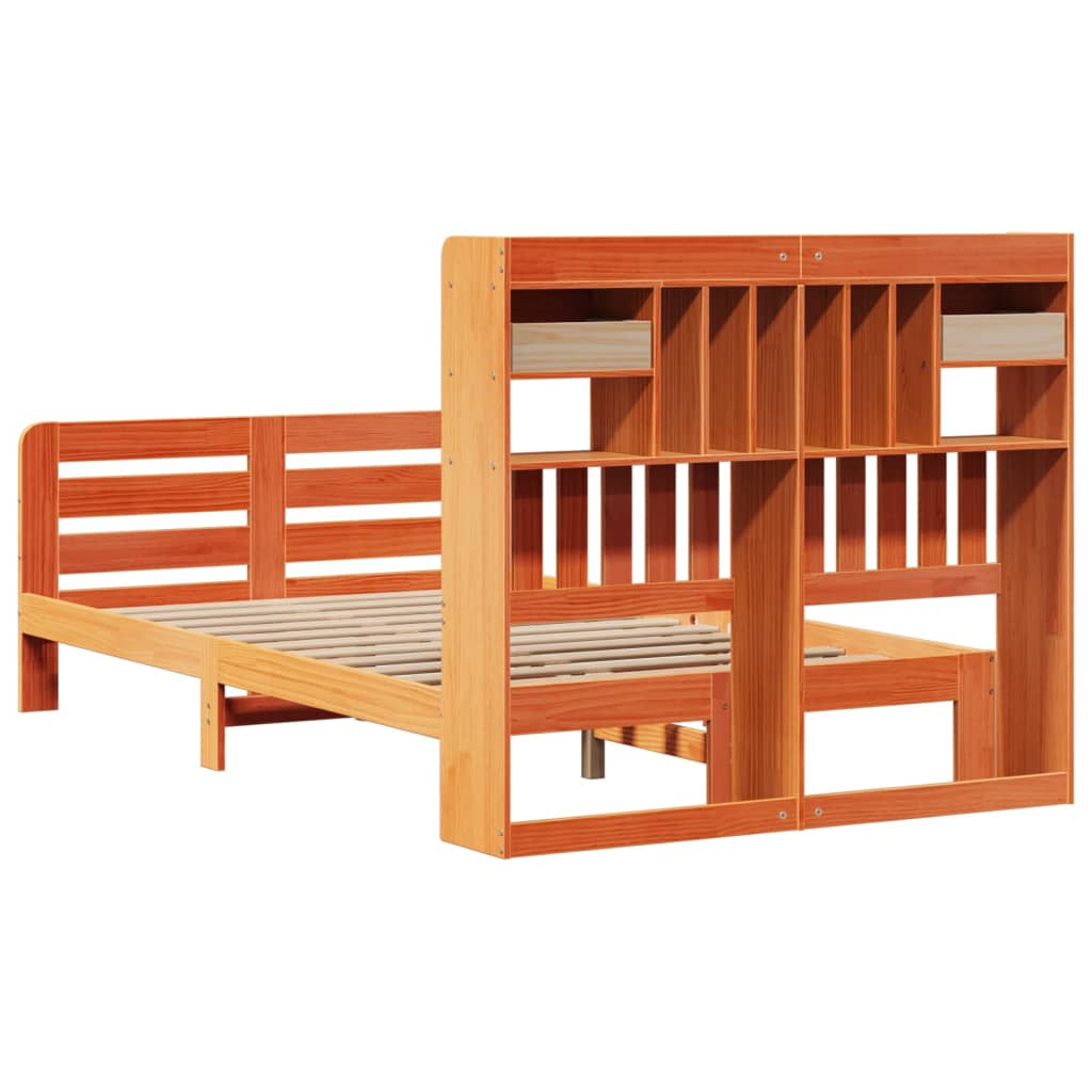 Lit bibliothèque sans matelas cire marron 135x190 cm pin massif - XIOS