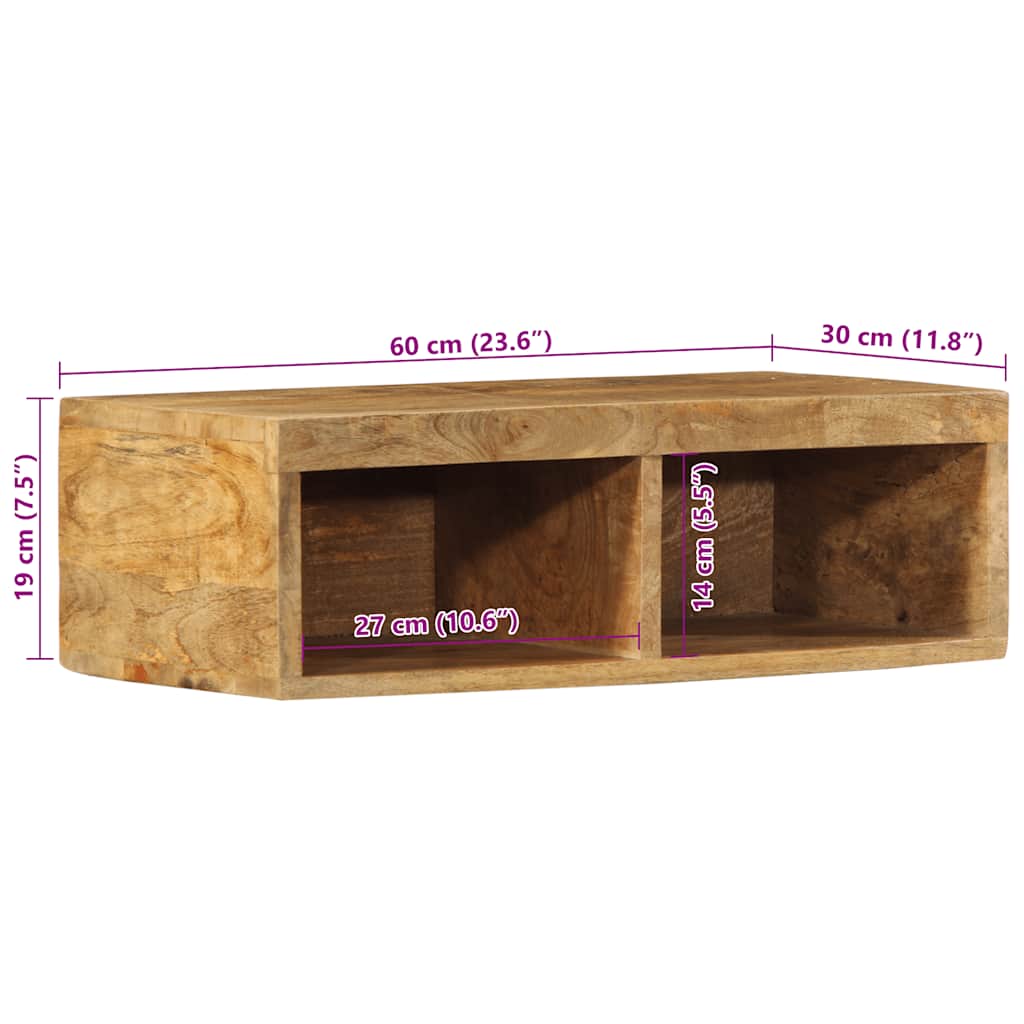 Meuble TV mural 60x30x19 cm bois massif de manguier brut - XIOS