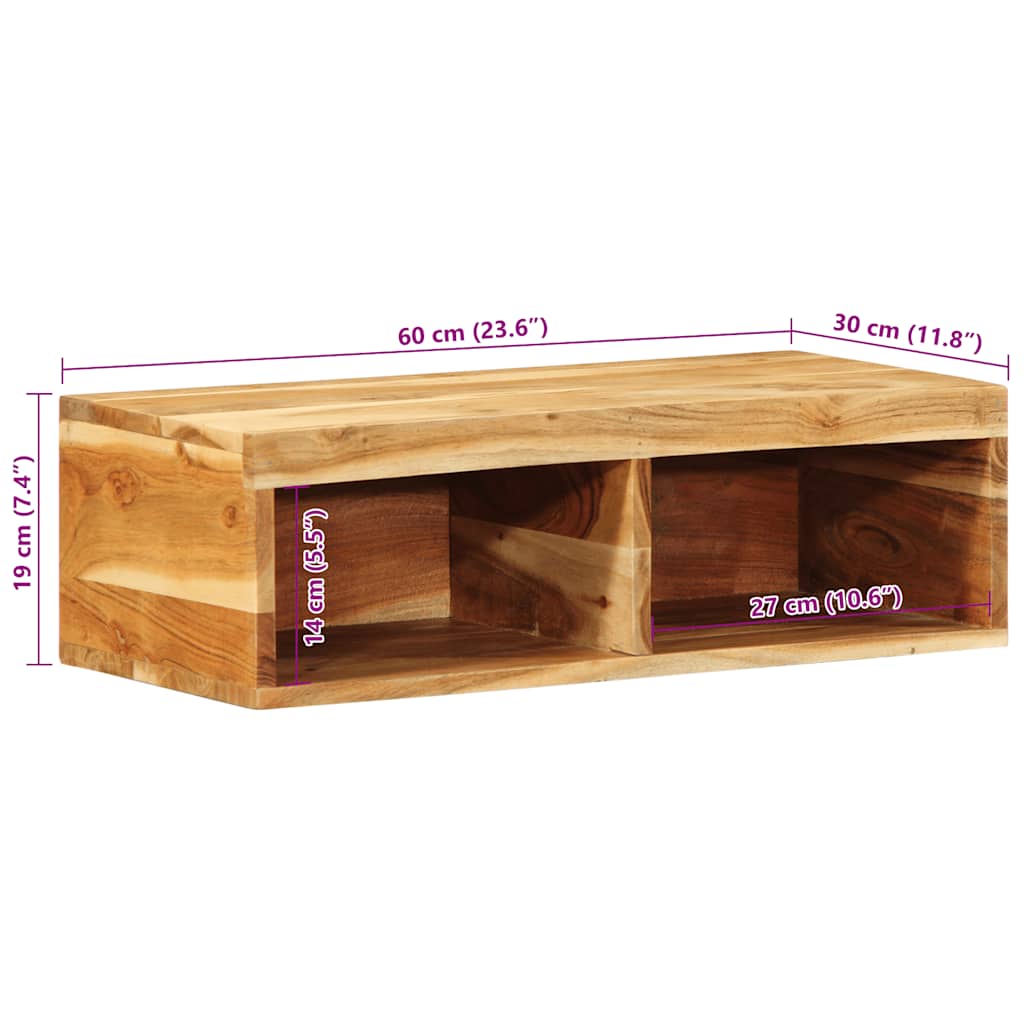 Meuble TV mural 60x30x19 cm bois massif d'acacia - XIOS
