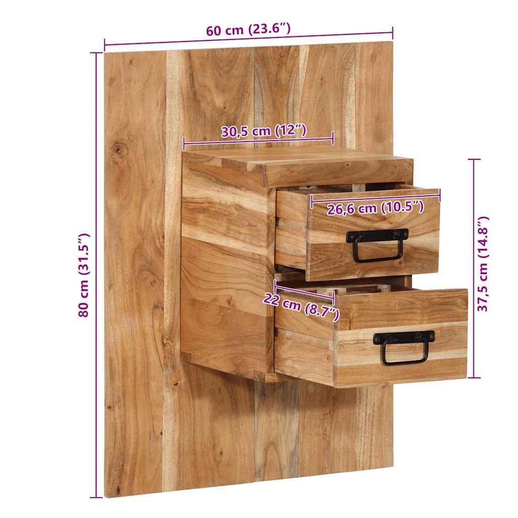 Table de chevet 60x32x80 cm bois d'acacia solide - XIOS