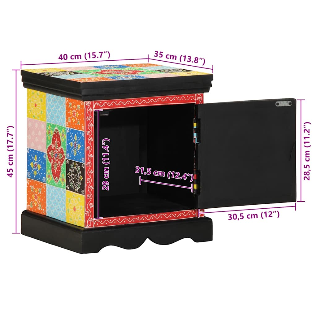 Table de chevet multicolore 40x35x45 cm bois de manguier solide - XIOS