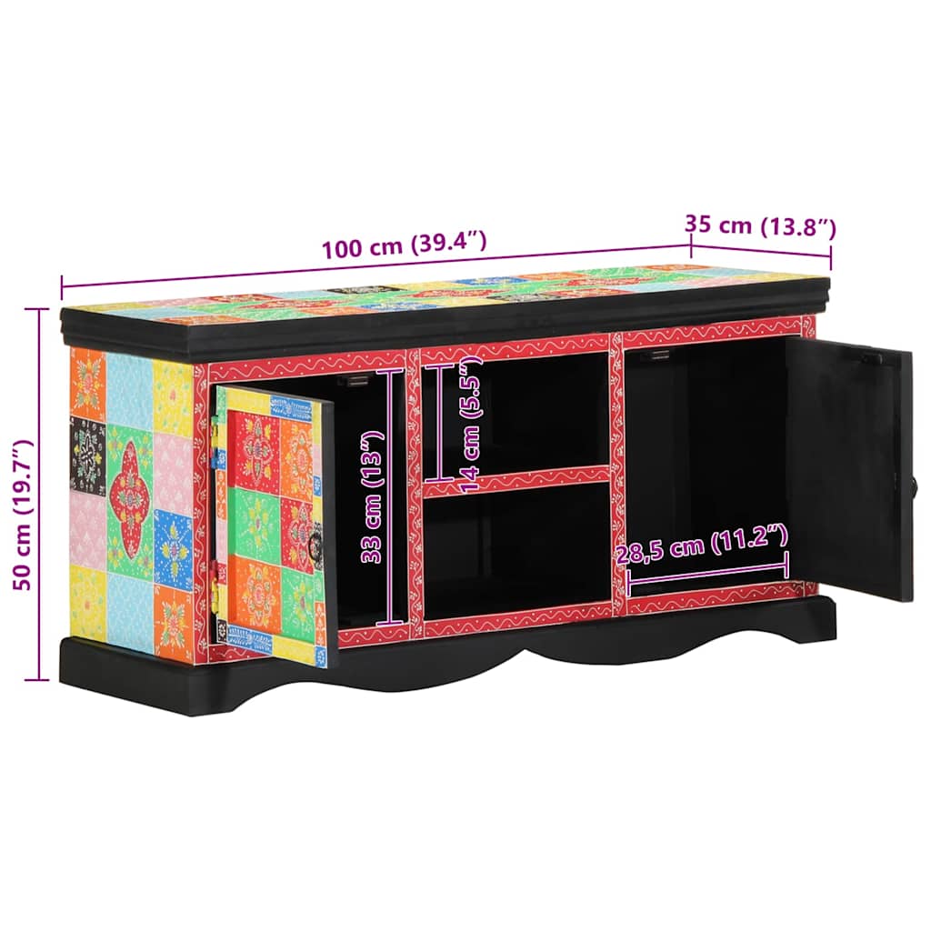 Meuble TV Multicolore 100 x 35 x 50 cm Bois de manguier massif - XIOS