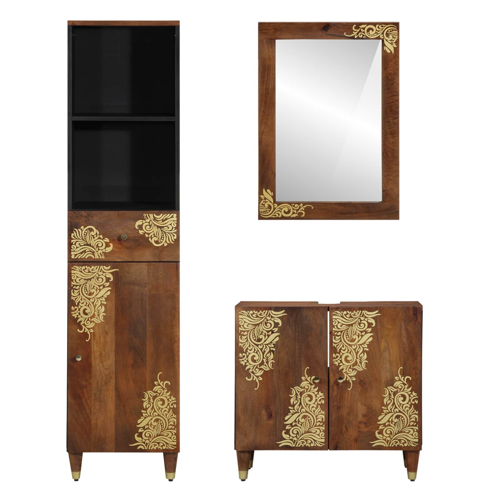 Ensemble de Meubles de Salle de Bain 3 pièces Marron miel