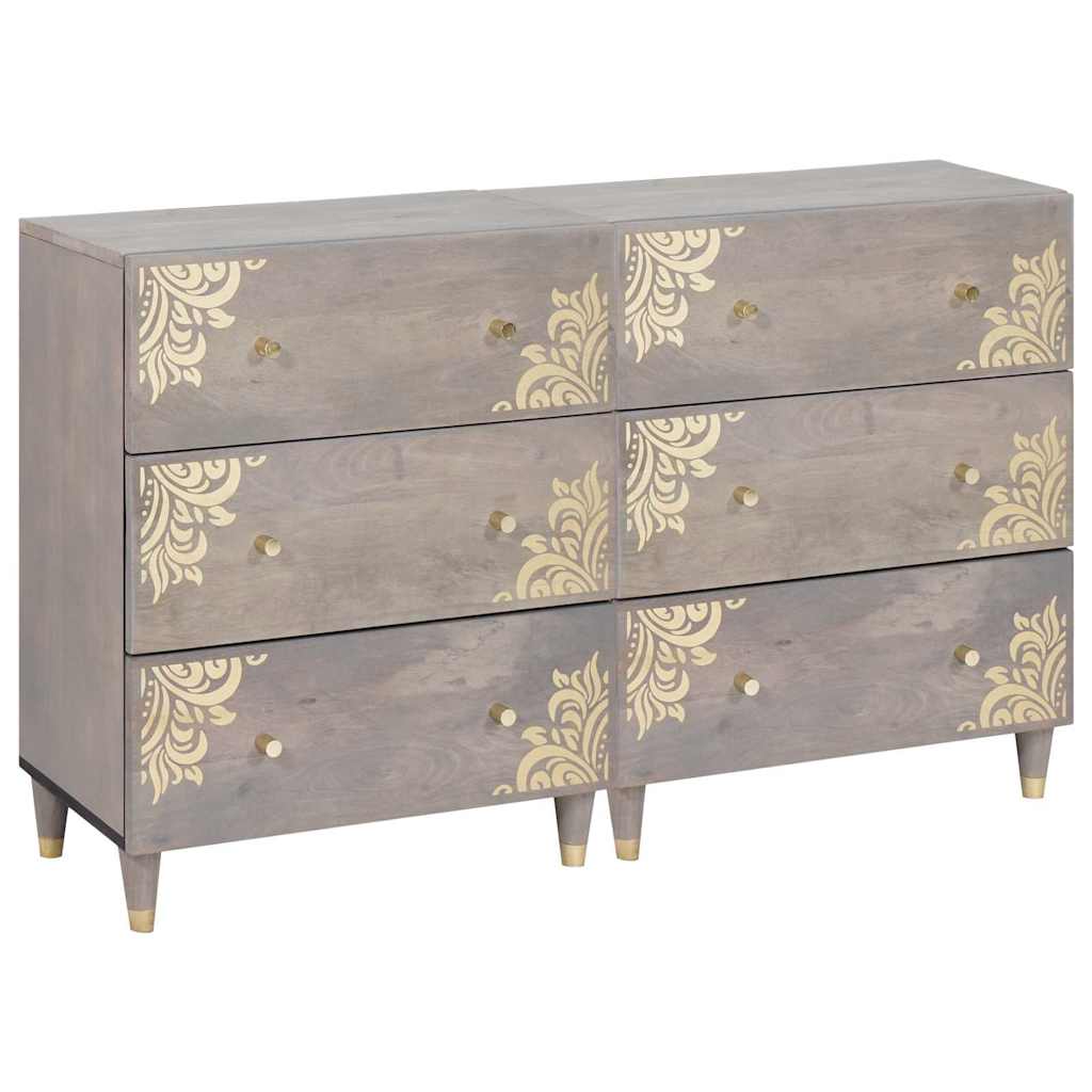 Buffet 2 pc 60 x 33 x 75 cm Bois de mangue massif Gris