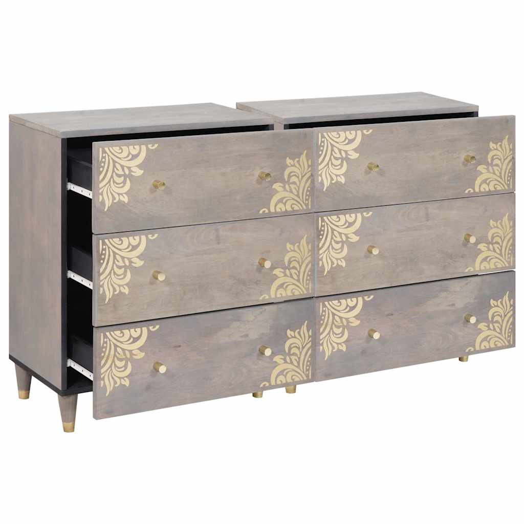 Buffet 2 pc 60 x 33 x 75 cm Bois de mangue massif Gris