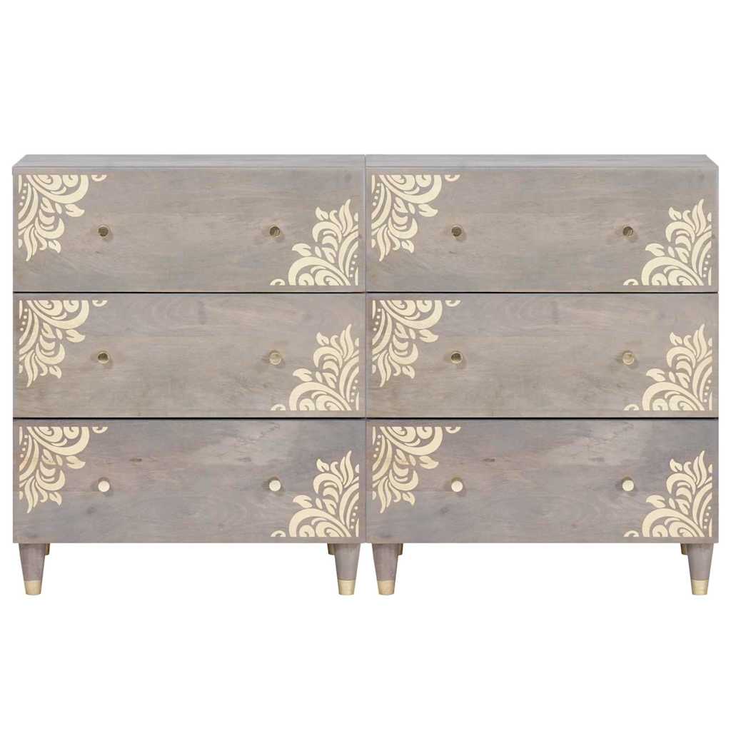 Buffet 2 pc 60 x 33 x 75 cm Bois de mangue massif Gris