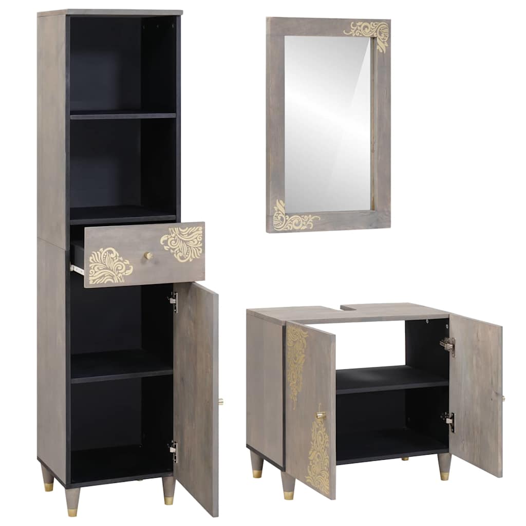 Ensemble de Meubles de Salle de Bain 3 pièces Gris