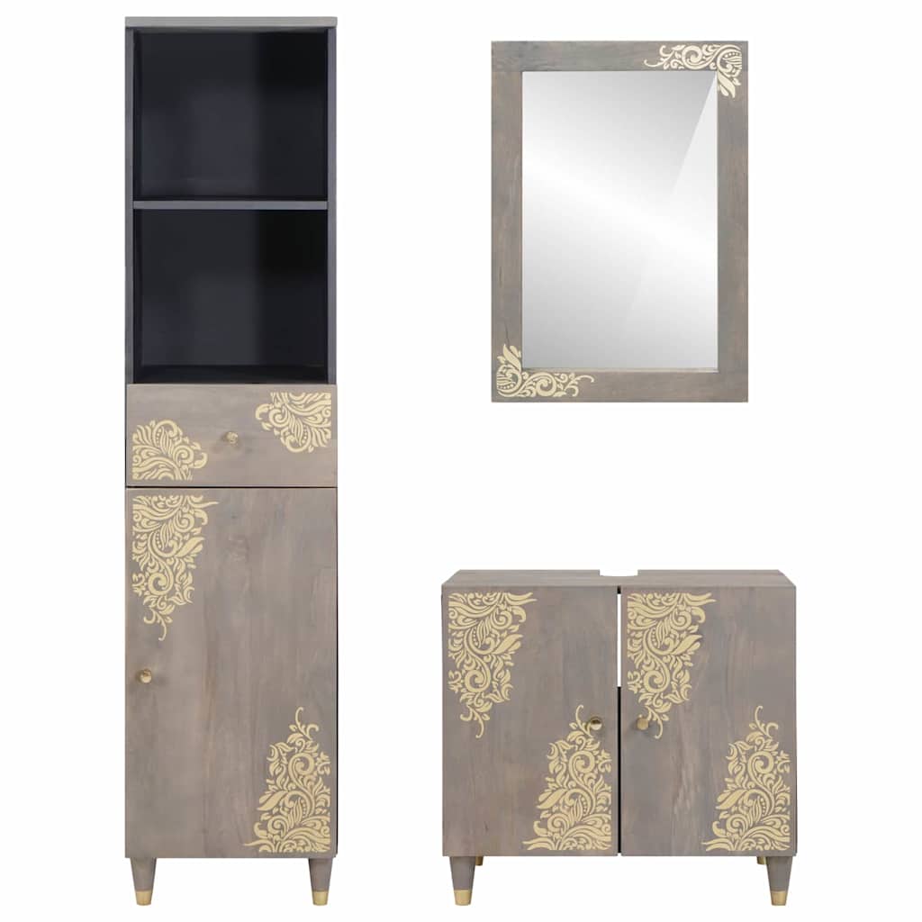 Ensemble de Meubles de Salle de Bain 3 pièces Gris