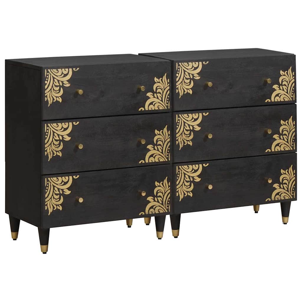 Buffet 2 pc 60 x 33 x 75 cm Bois de mangue massif Noir