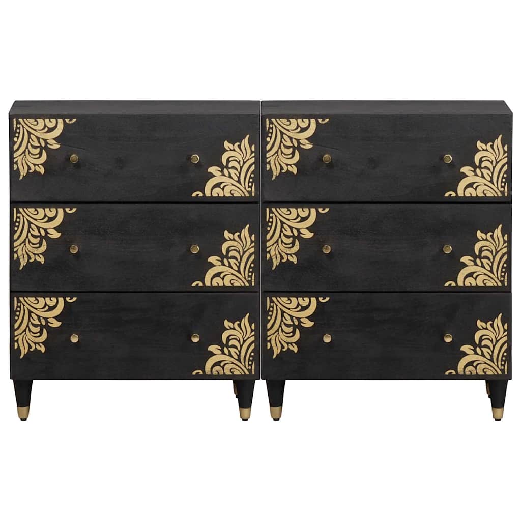 Buffet 2 pc 60 x 33 x 75 cm Bois de mangue massif Noir
