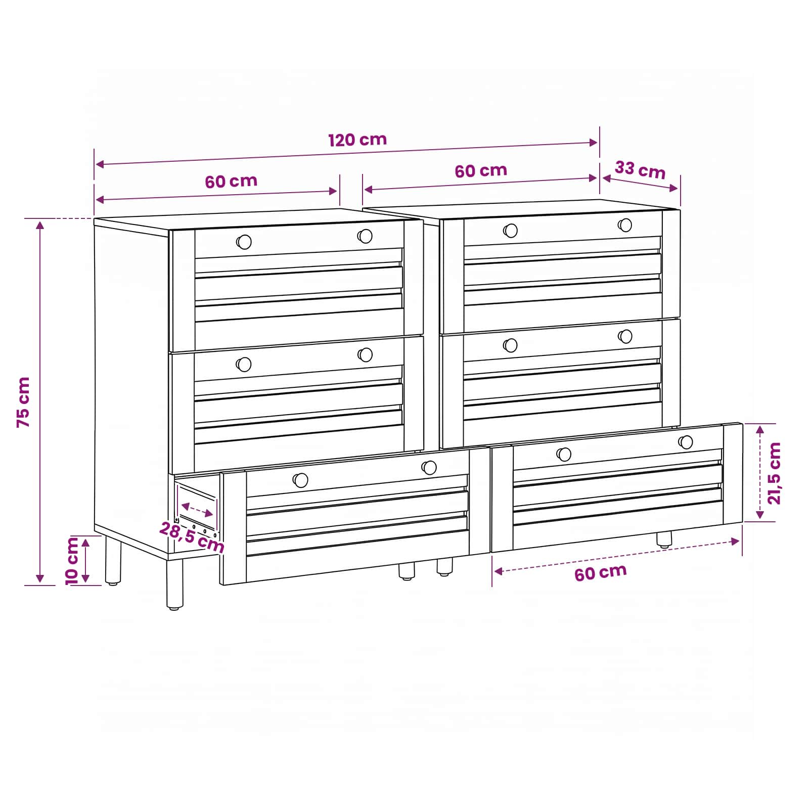 Armoires de rangement 2 pc 120 x 33 x 75 cm Multicolore