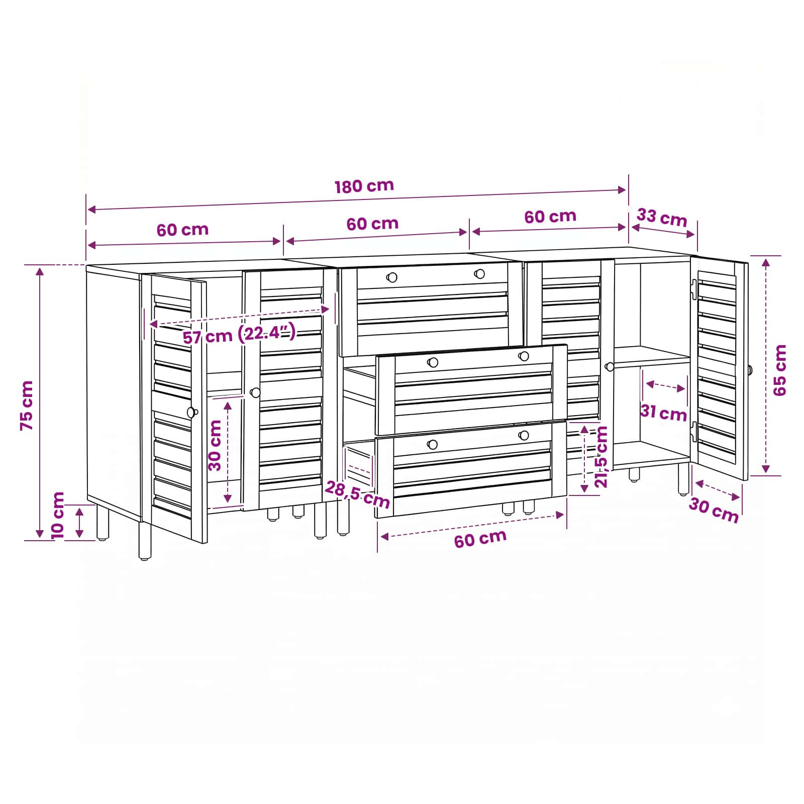 Armoires de rangement 3 pc 180 x 33 x 75 cm Naturel