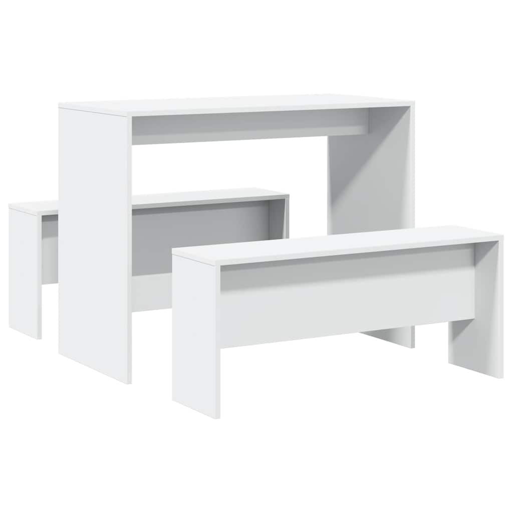 Ensemble table à manger et bancs 3pcs blanc bois d'ingénierie - XIOS