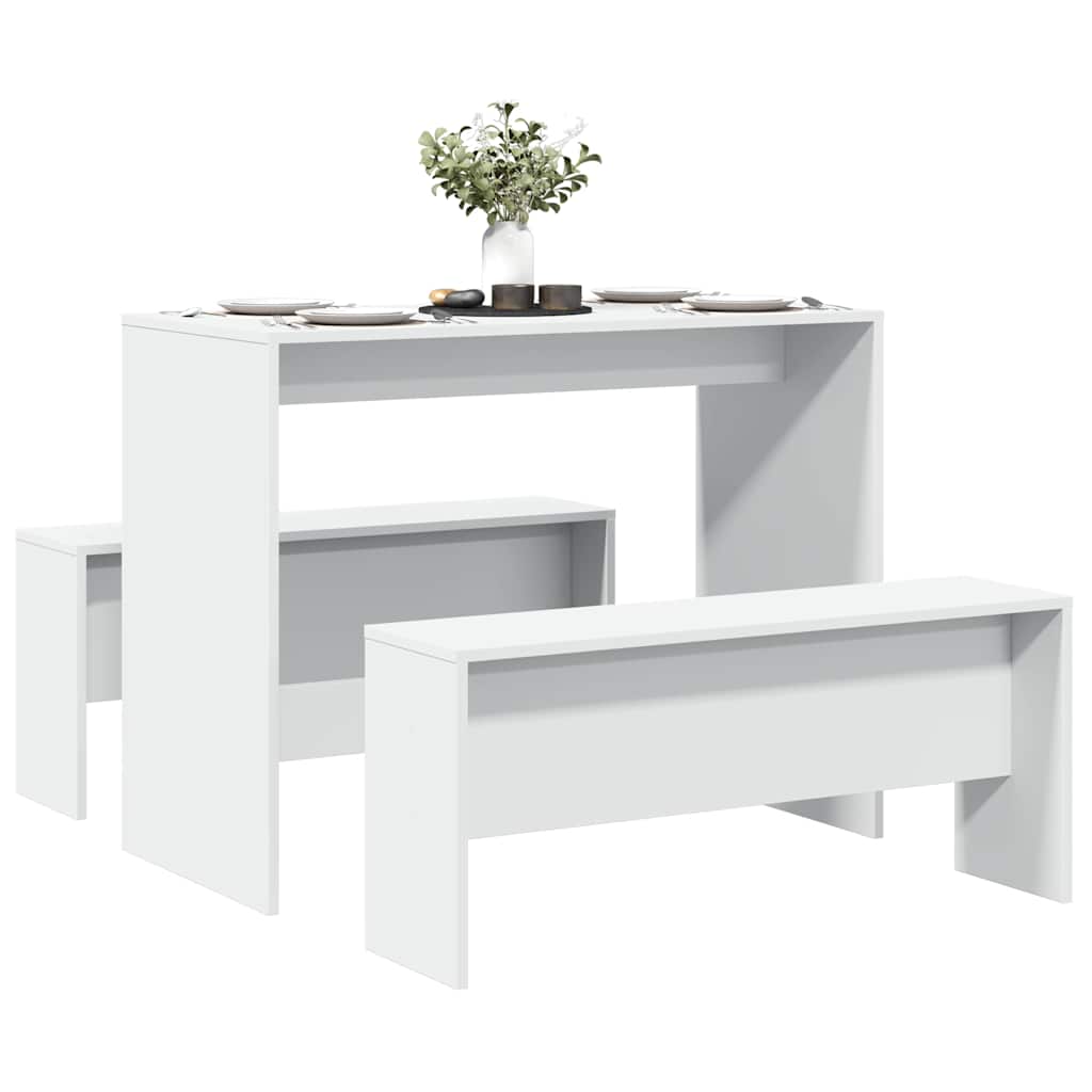 Ensemble table à manger et bancs 3pcs blanc bois d'ingénierie - XIOS