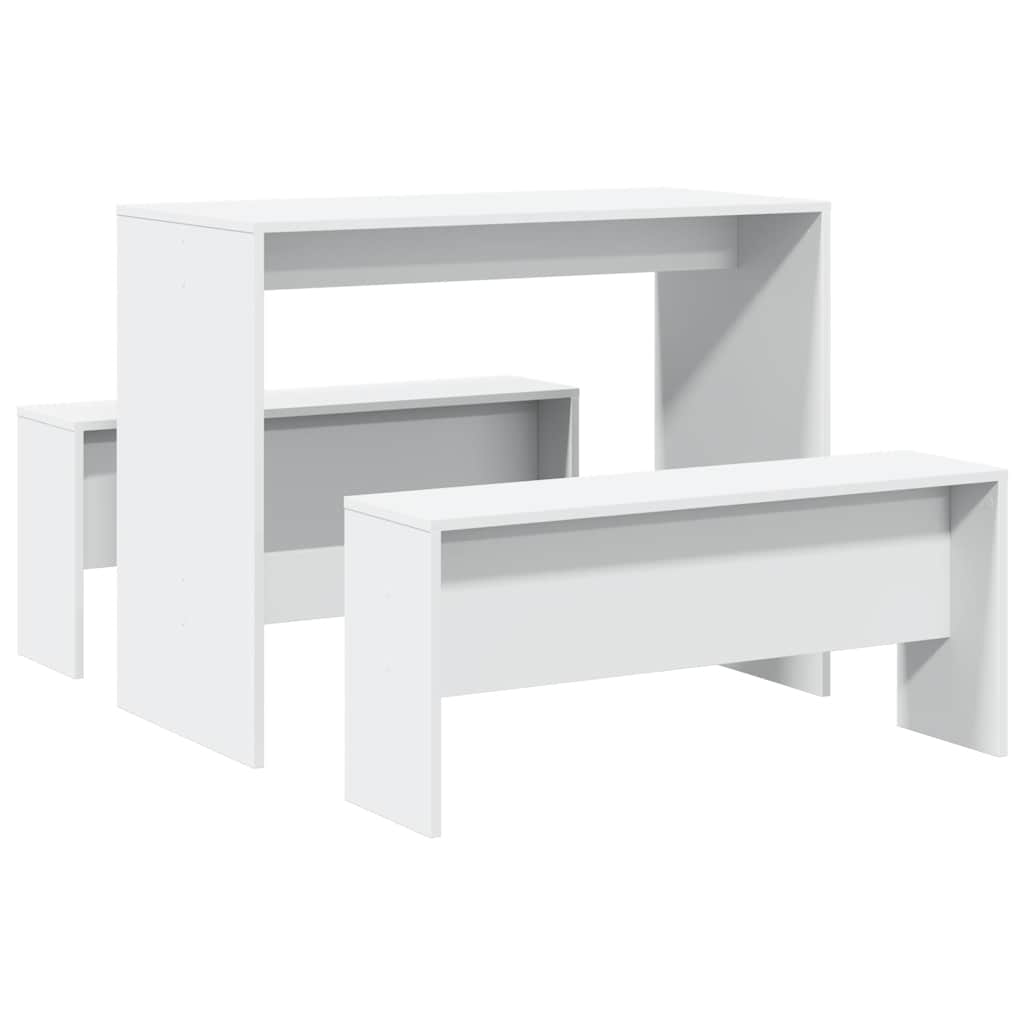 Ensemble table à manger et bancs 3pcs blanc bois d'ingénierie - XIOS