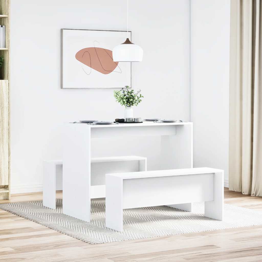 Ensemble table à manger et bancs 3pcs blanc bois d'ingénierie - XIOS