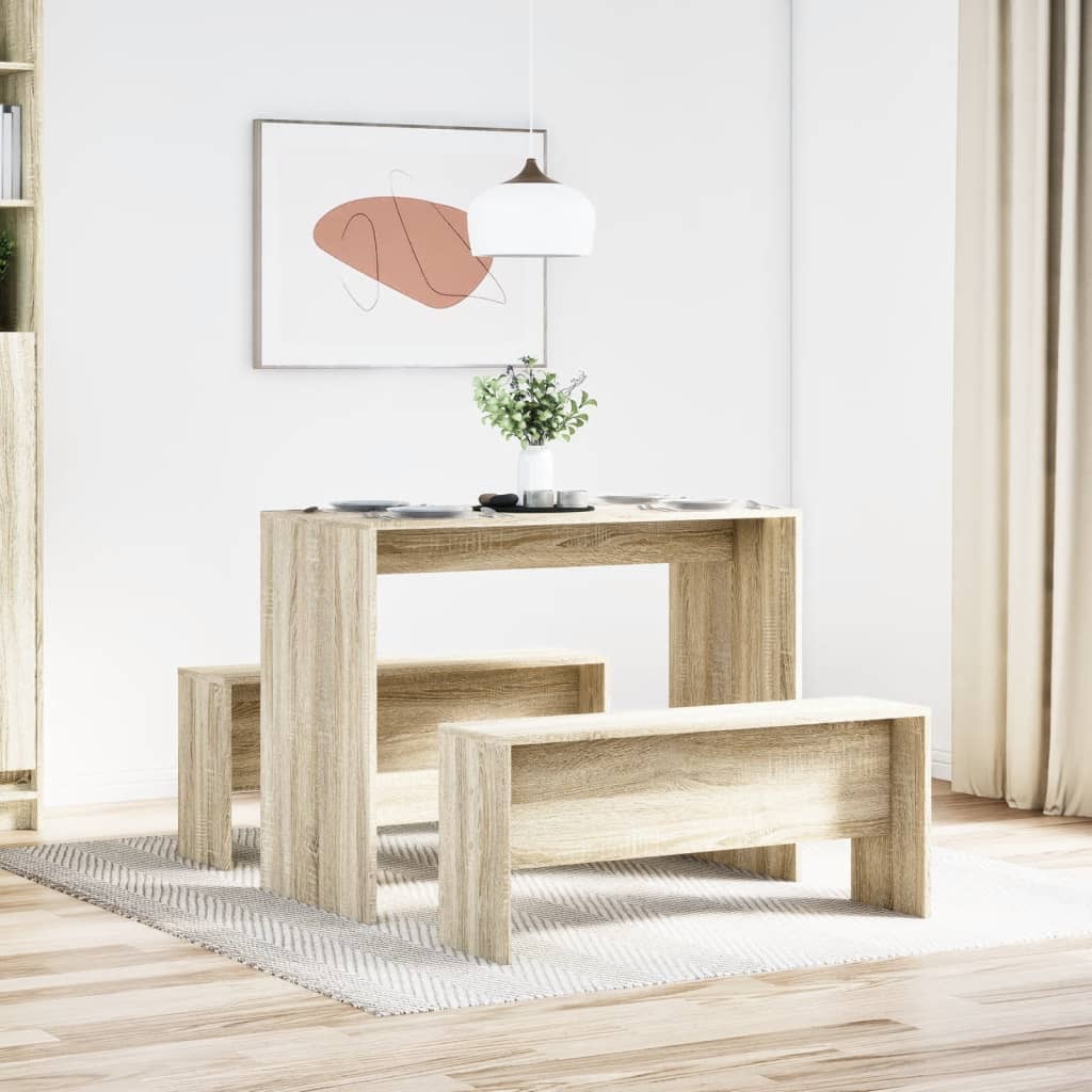 Ensemble table à manger et bancs 3 pcs bois d'ingénierie - XIOS
