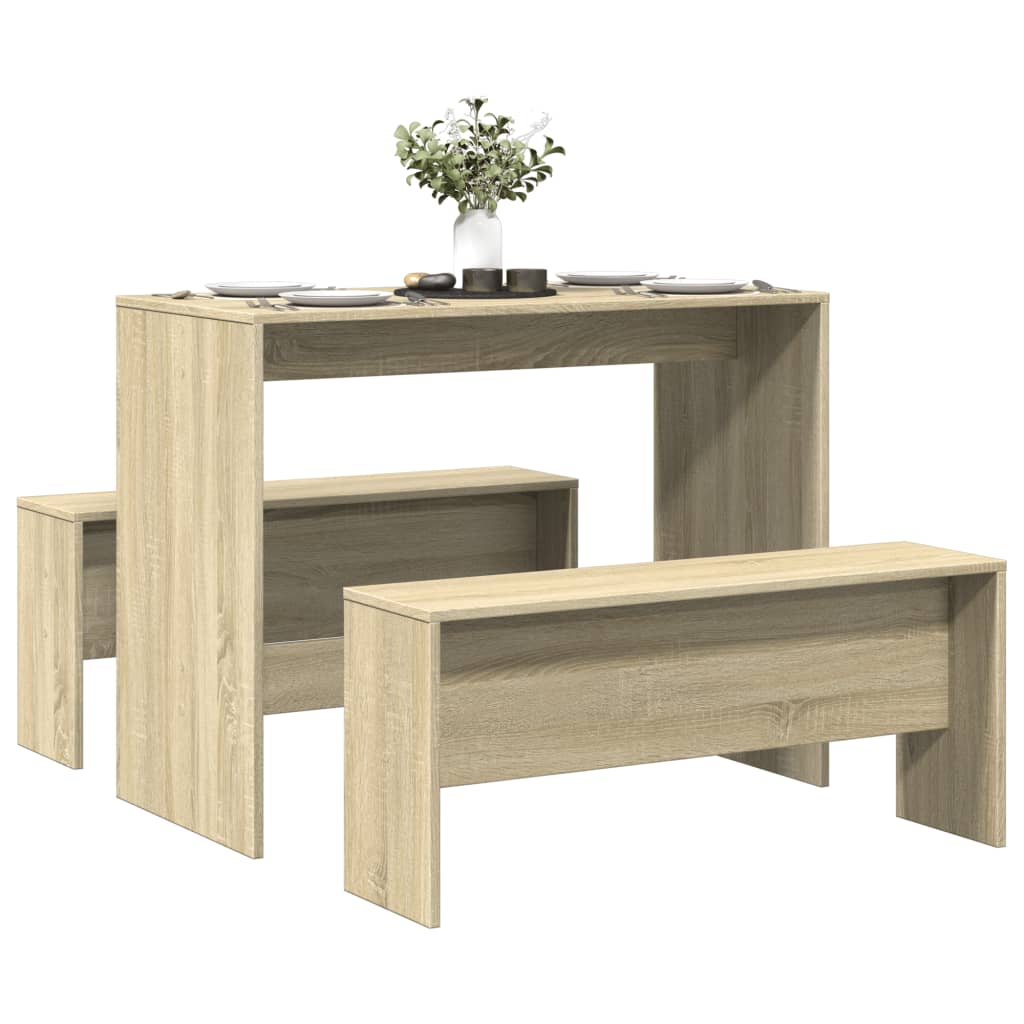Ensemble table à manger et bancs 3 pcs bois d'ingénierie - XIOS