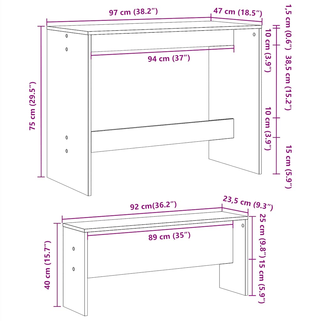 Ensemble table à manger et bancs 3 pcs bois d'ingénierie - XIOS